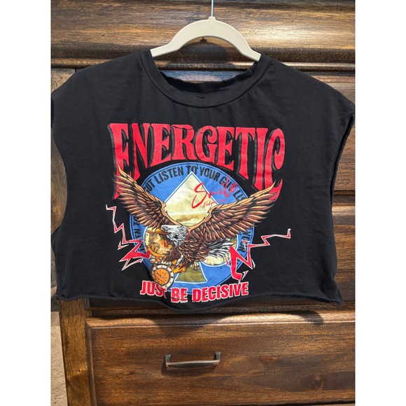 SHEIN Tops - SHEIN Black Energetic Eagle Graphic Cropped Muscle Tank Top Small